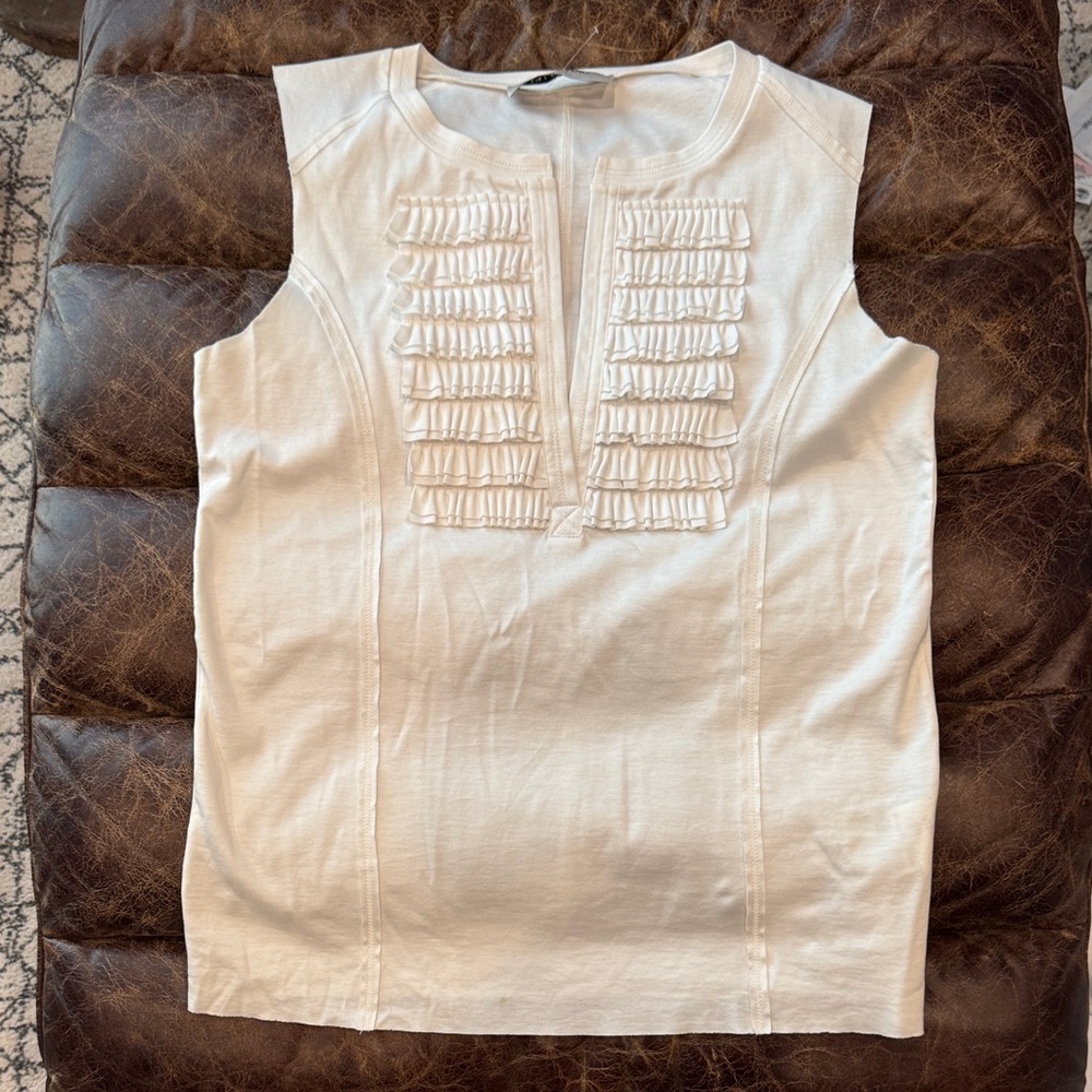 Valentino White Sleeveless Ruffle-Front Muscle Tee